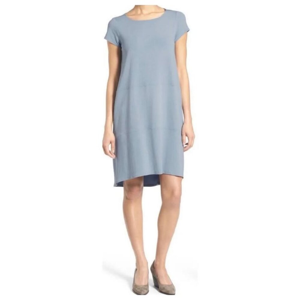 Eileen Fisher Bateau Neck Cap Sleeve Hi Low T-Shirt Dress Size Small